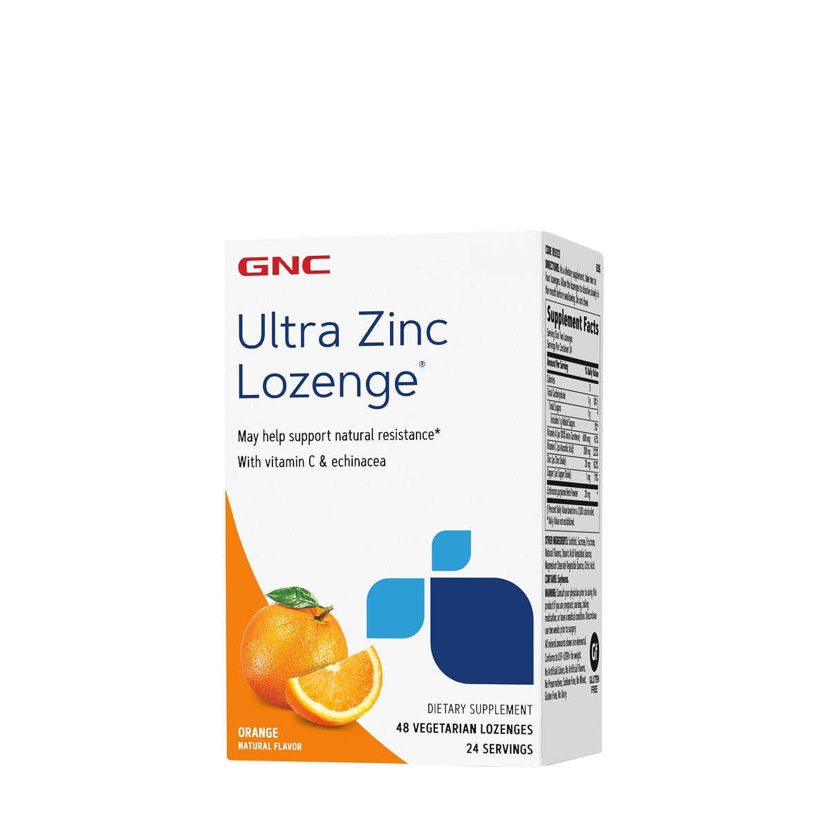 GNC Ultra Zinc Lozenge®, Zinc cu Aroma Naturala de Portocale, 48 tb