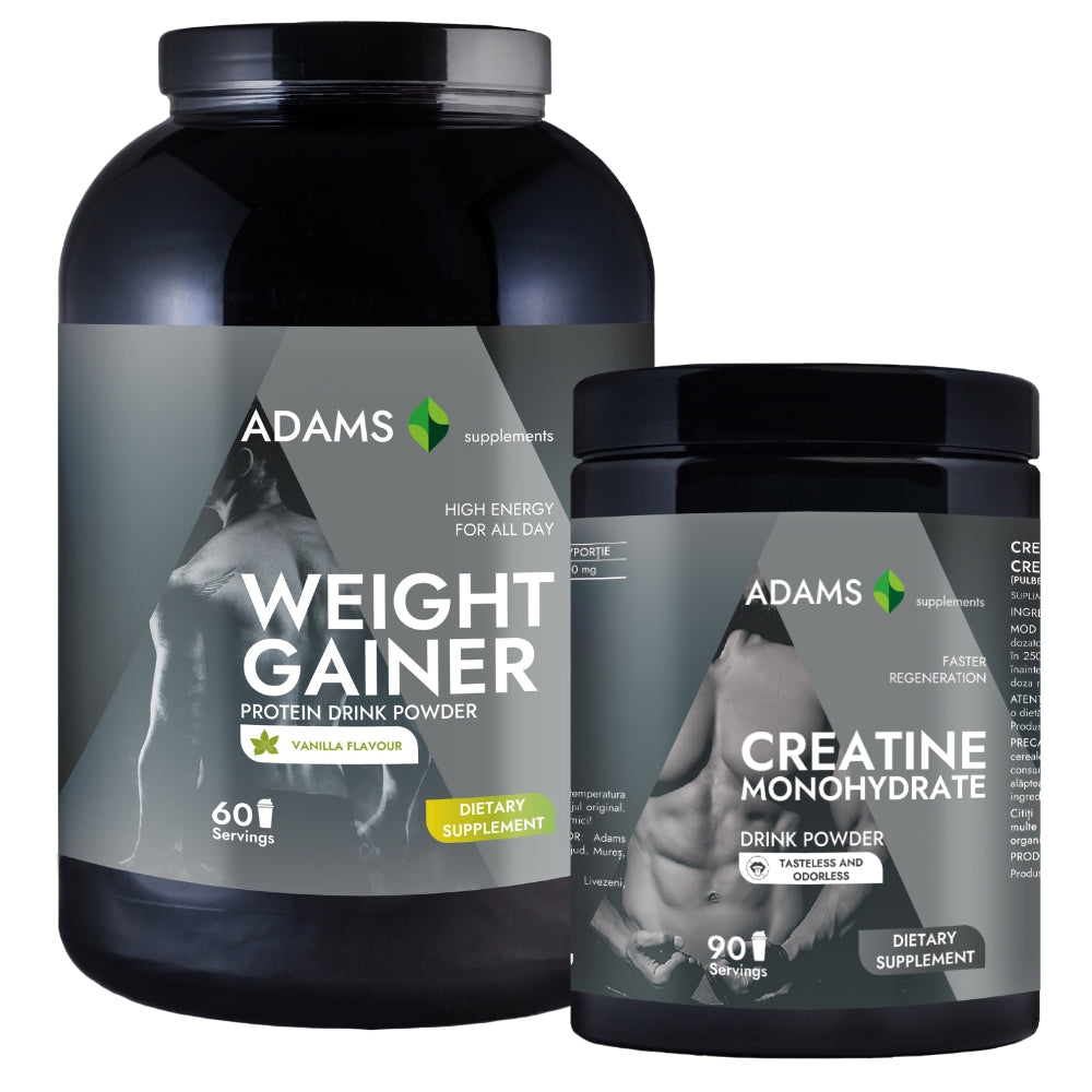 Pachet Proteina pentru cresterea masei musculare (vanilie), 3kg + Creatina monohidrata (fara aroma), 400g