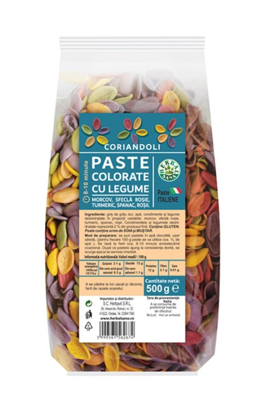 PASTE COLORATE CU LEGUME CORIANDOLI – 500G