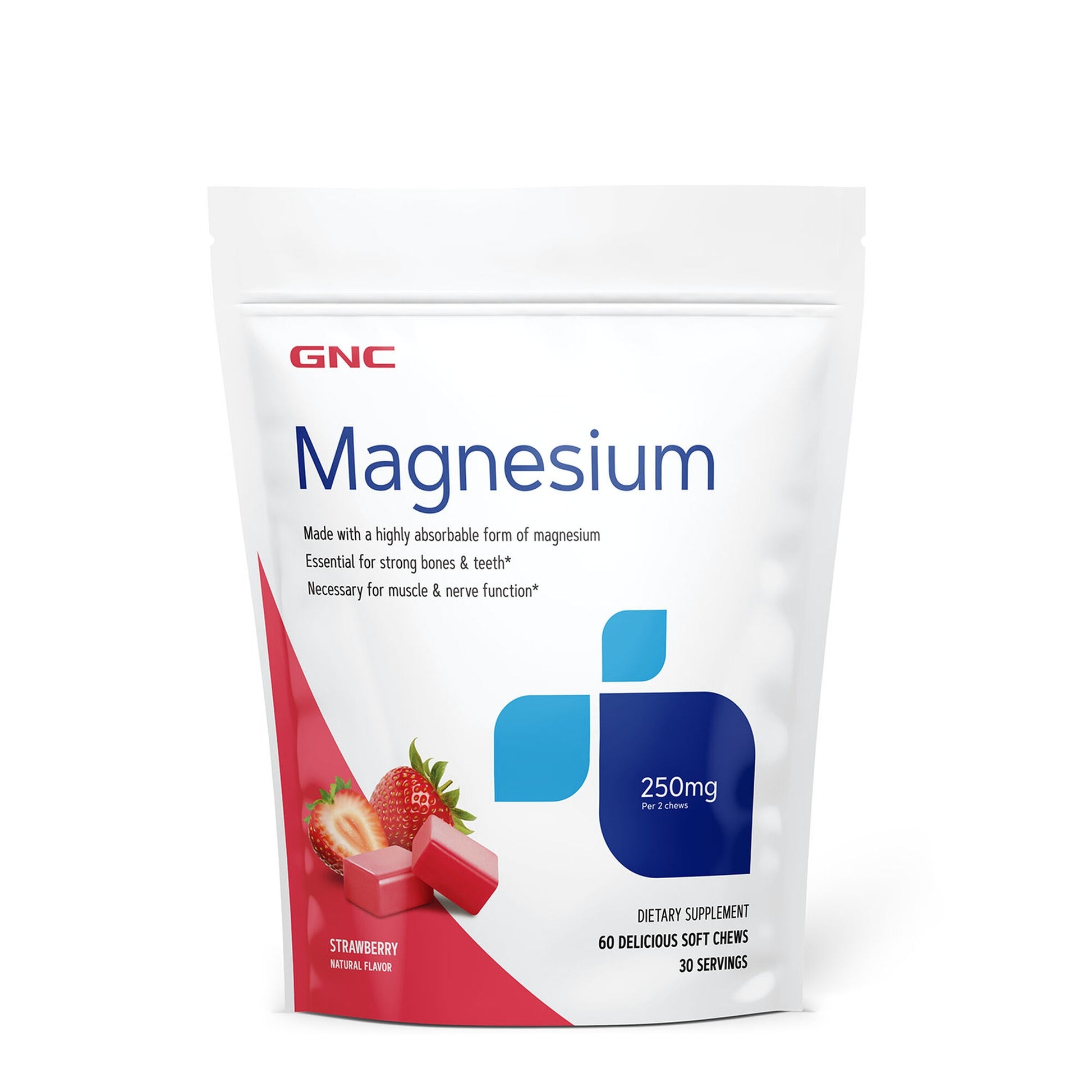 GNC Magnesium 250 mg, Magneziu, cu Aroma Naturala de Capsuni pentru Relaxare Musculara si Sustinerea Sistemului Nervos, 60 Caramele