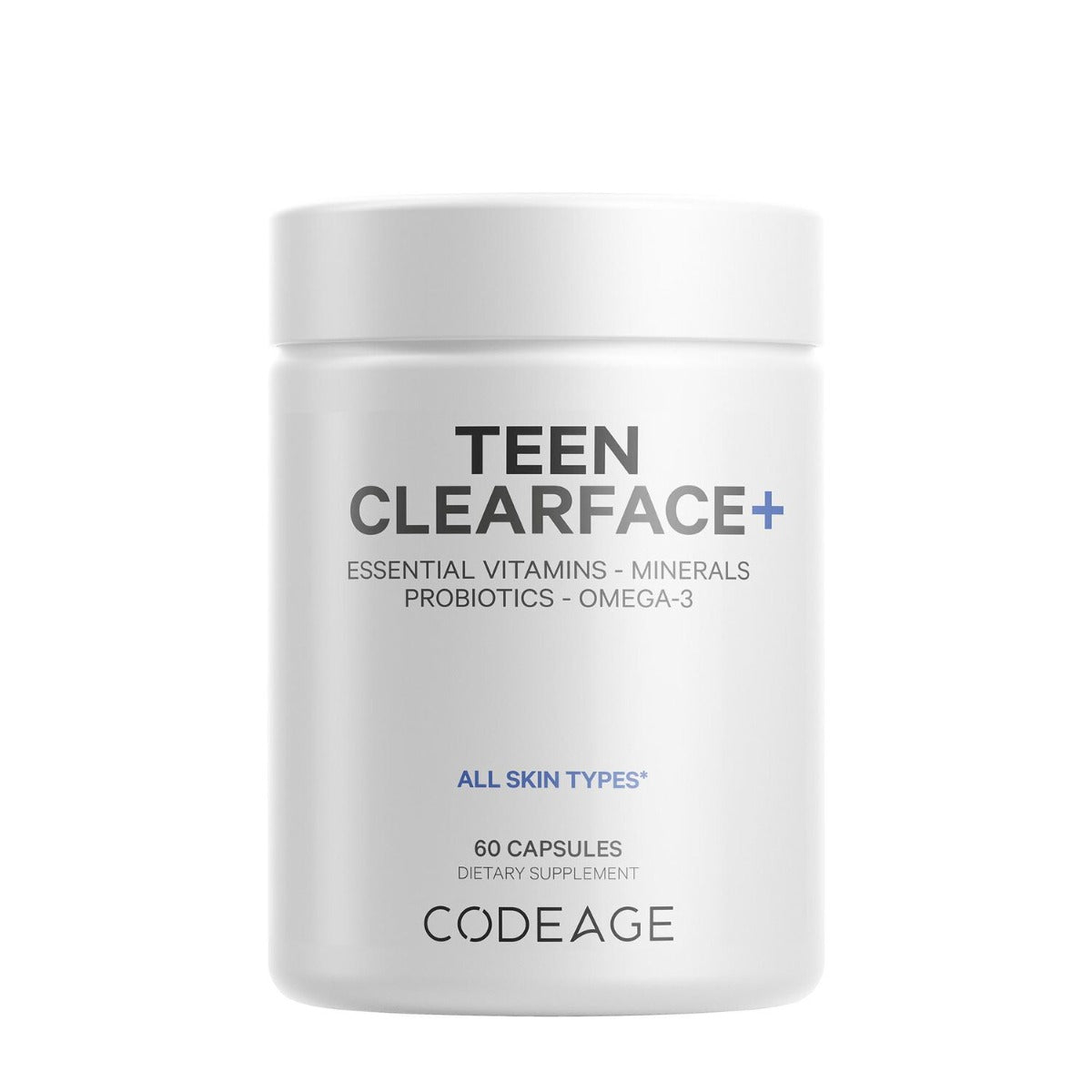 CodeAge Teen Clearface Daily Multivitamin & Minerals, Complex de Multivitamine pentru Adolescenti pentru Ten Sanatos, 60 cps
