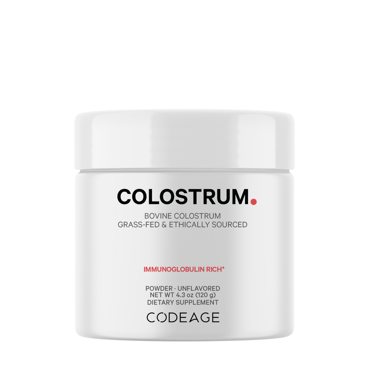 CodeAge Bovine Colostrum Powder Unflavored Immunoglobulin Rich, Colostru Bovin cu Imunoglobuline pentru Imunitate si Digestie fara Aroma, 120g