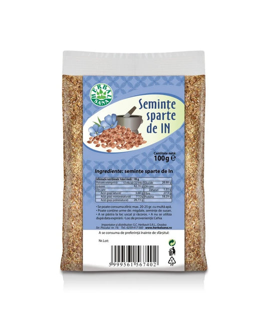 Semințe de in sparte, 100g, Herbal Sana