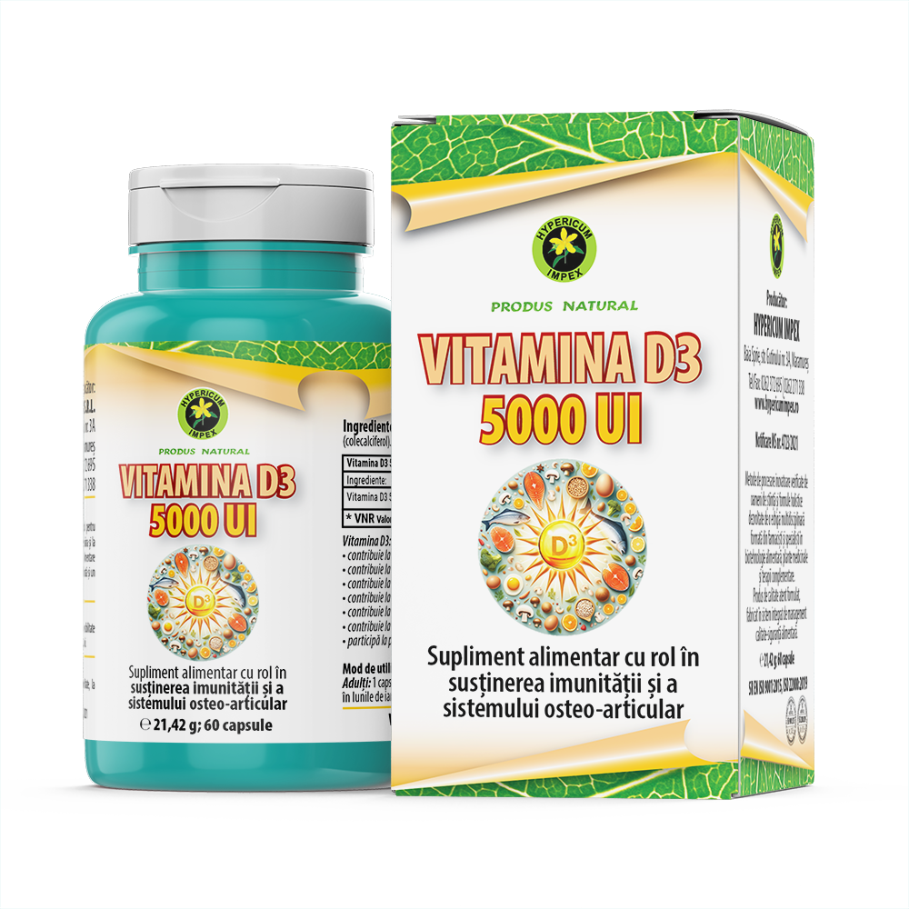 Capsule Vitamina D3 5000 UI – Rol în susținerea imunității și a sistemului osteo-articular.