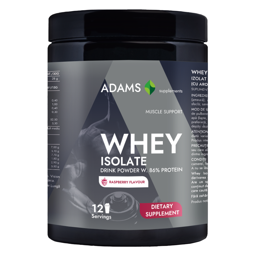 Izolat proteic din zer (zmeura), 360g, Adams Supplements