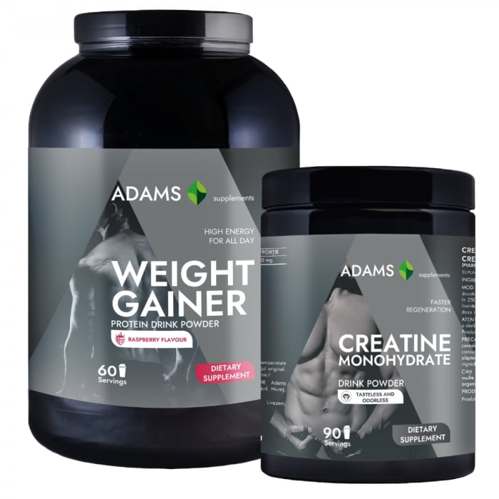 Pachet Proteina pentru cresterea masei musculare (zmeura) 3 kg + Creatina monohidrata (fara aroma), 400g