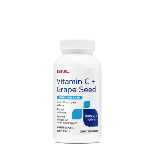 GNC Vitamin C + Grape Seed, Vitamina C 1000 Mg cu Bioflavonoide si Extract din Seminte de Struguri cu Eliberare Prelungita, 90 tb