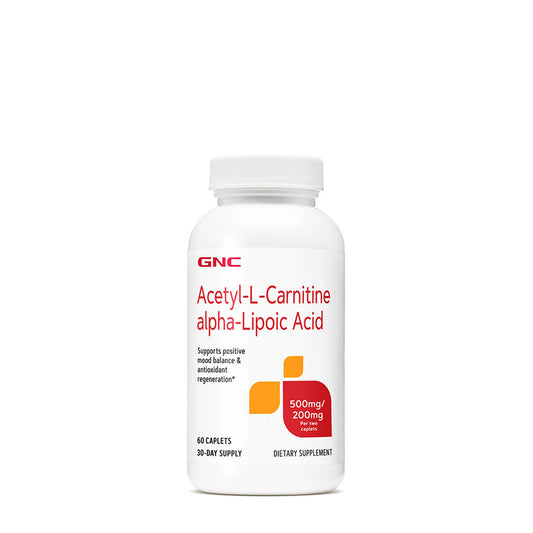 GNC Acetyl-L-Carnitine alpha-Lipoic Acid, ALA Acetil L-Carnitina 500 mg si Acid Alfa Lipoic 200 mg, 60 tb