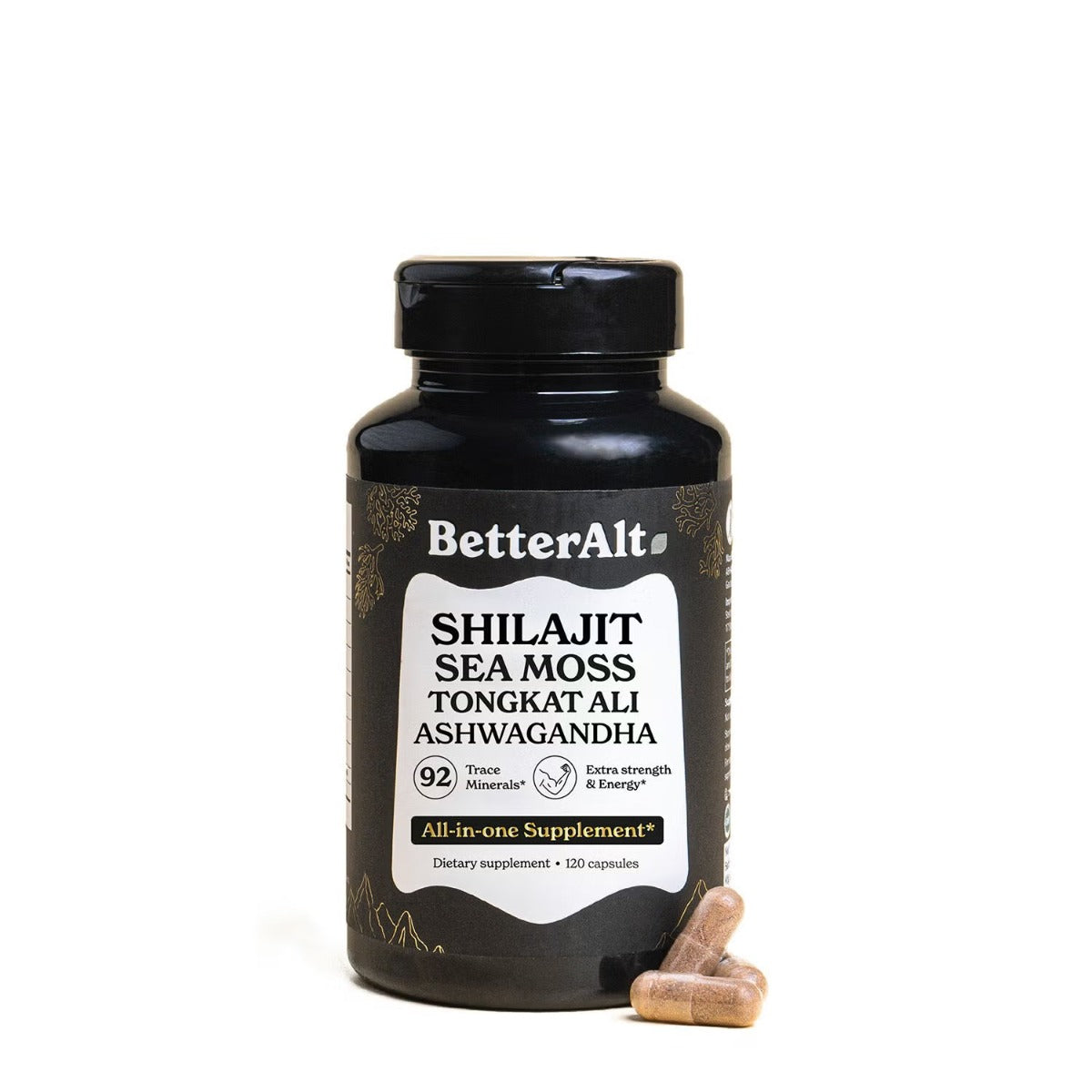 BETTER ALT® Shilajit Sea Moss, Formula de Shilajit cu Alge Marine, Ashwagandha si Tongkat Ali, 120 cps