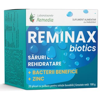 Reminax Biotics Saruri Rehidratare + Bacterii Benefice si Zinc, 20 plicuri, Laboratoarele Remedia
