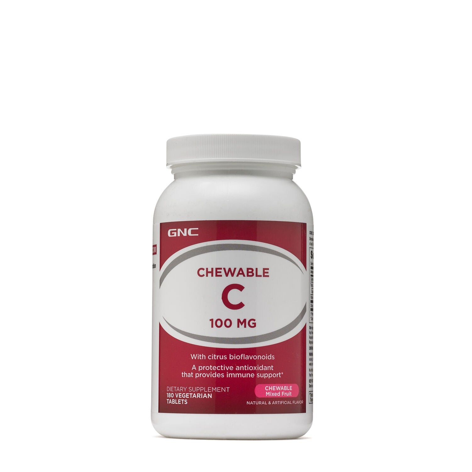 GNC Chewable C 100 mg, Vitamina C Masticabila pentru Copii, cu Bioflavonoide, Acerola si Pudra de Macese,180 tb