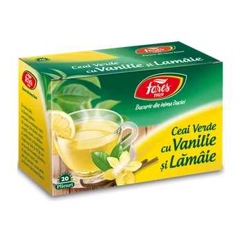 Ceai Verde Vanilie și Lămâie Fares, aromă proaspătă, 20 plicuri