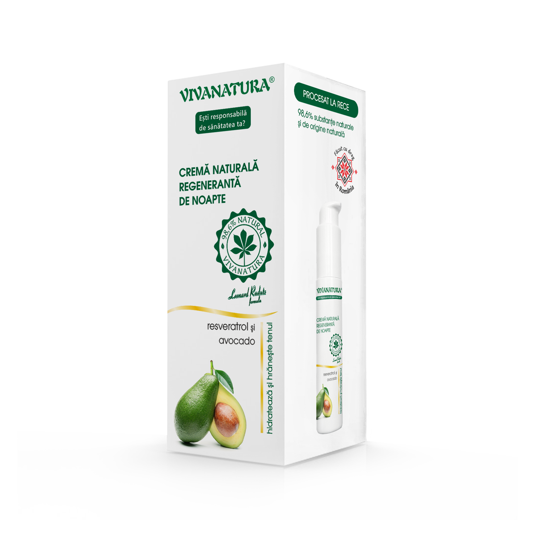 Cremă naturală regenerantă de noapte cu avocado și resveratrol 45 ml – Leonard Radutz Formula – VivaNatura