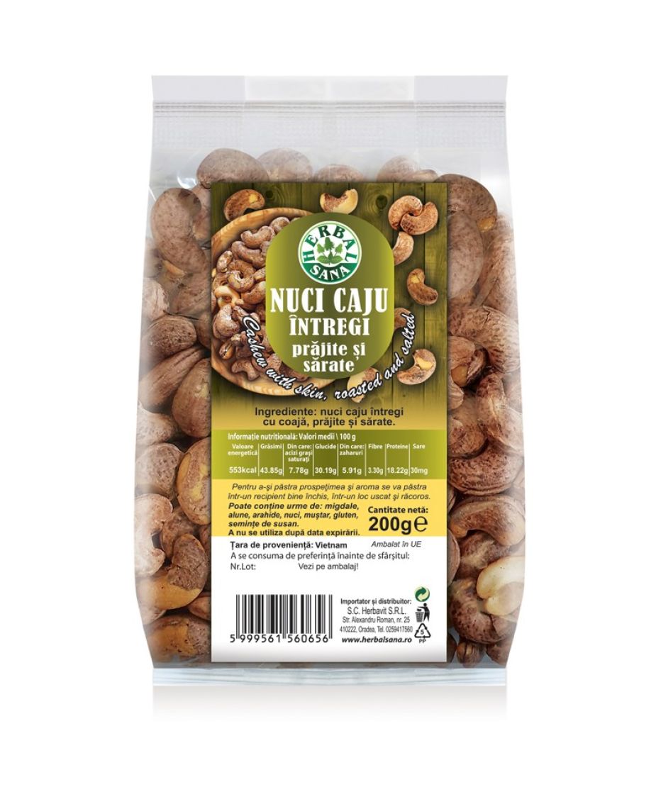NUCI CAJU ÎNTREGI, PRĂJITE ȘI SĂRATE – 200G