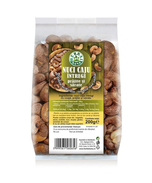 NUCI CAJU ÎNTREGI, PRĂJITE ȘI SĂRATE – 200G