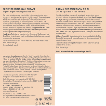 Cremă regenerantă de zi cu ulei de argan bio si extract bio de aloe vera