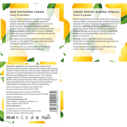Cremă pentru albirea tenului cu extract de lămâie si păpădie