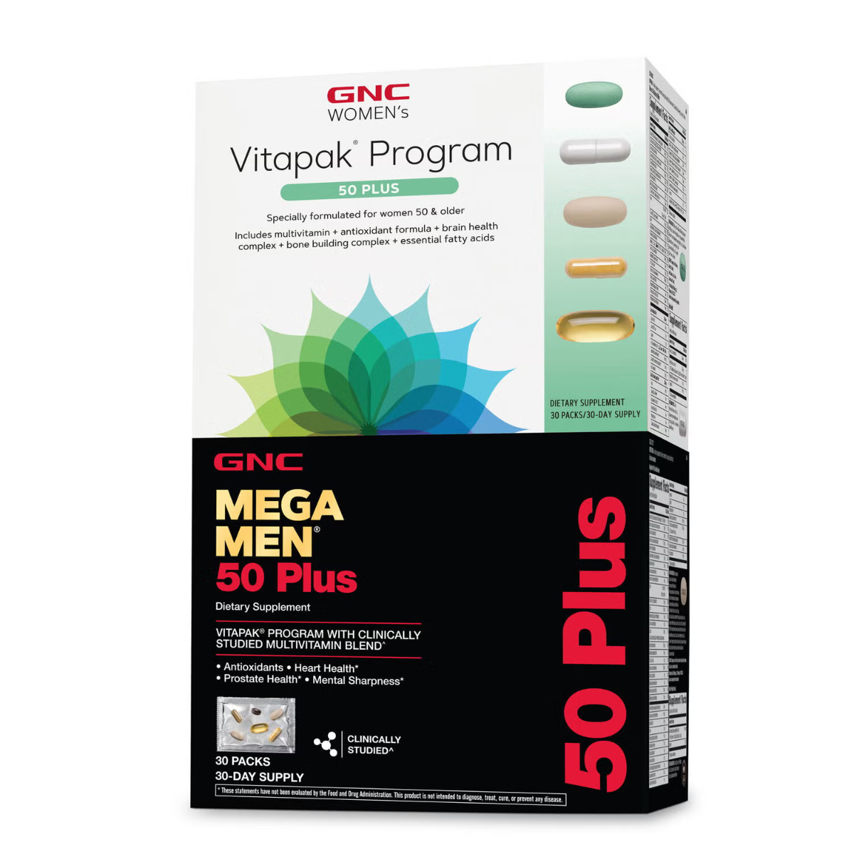 GNC 50 Plus Men's and Women's 50 Vitapak Bundle, Complex de Multivitamine Pentru Femei si Barbati 50 Plus