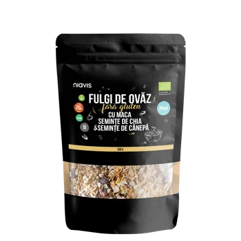 Fulgi de ovaz fini fara gluten cu maca, chia si seminte de canepa Eco, 200g, Niavis