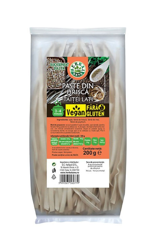 PASTE DIN HRIȘCĂ, TĂIȚEI LAȚI, VEGAN, FĂRĂ GLUTEN – 200G