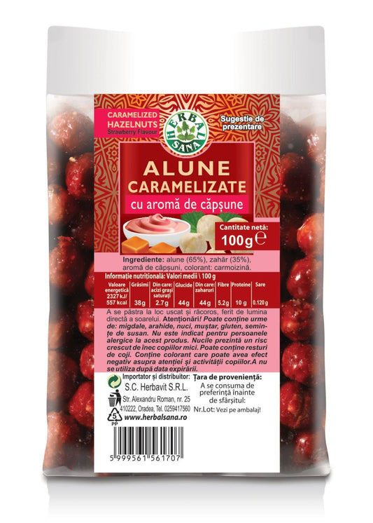 ALUNE CARAMELIZATE CU AROMĂ DE CĂPȘUNE – 100G