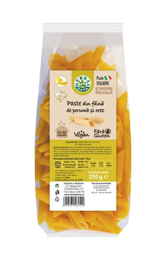 PASTE DIN FĂINĂ DE PORUMB SI OREZ, PENNE – 250G