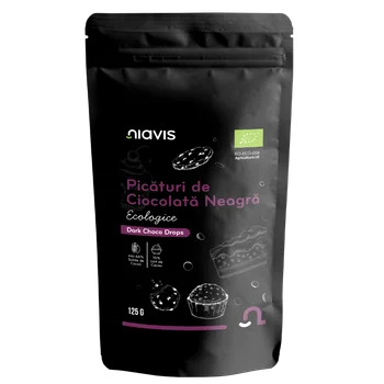 Picaturi de ciocolata neagra ecologice, 125g, Niavis