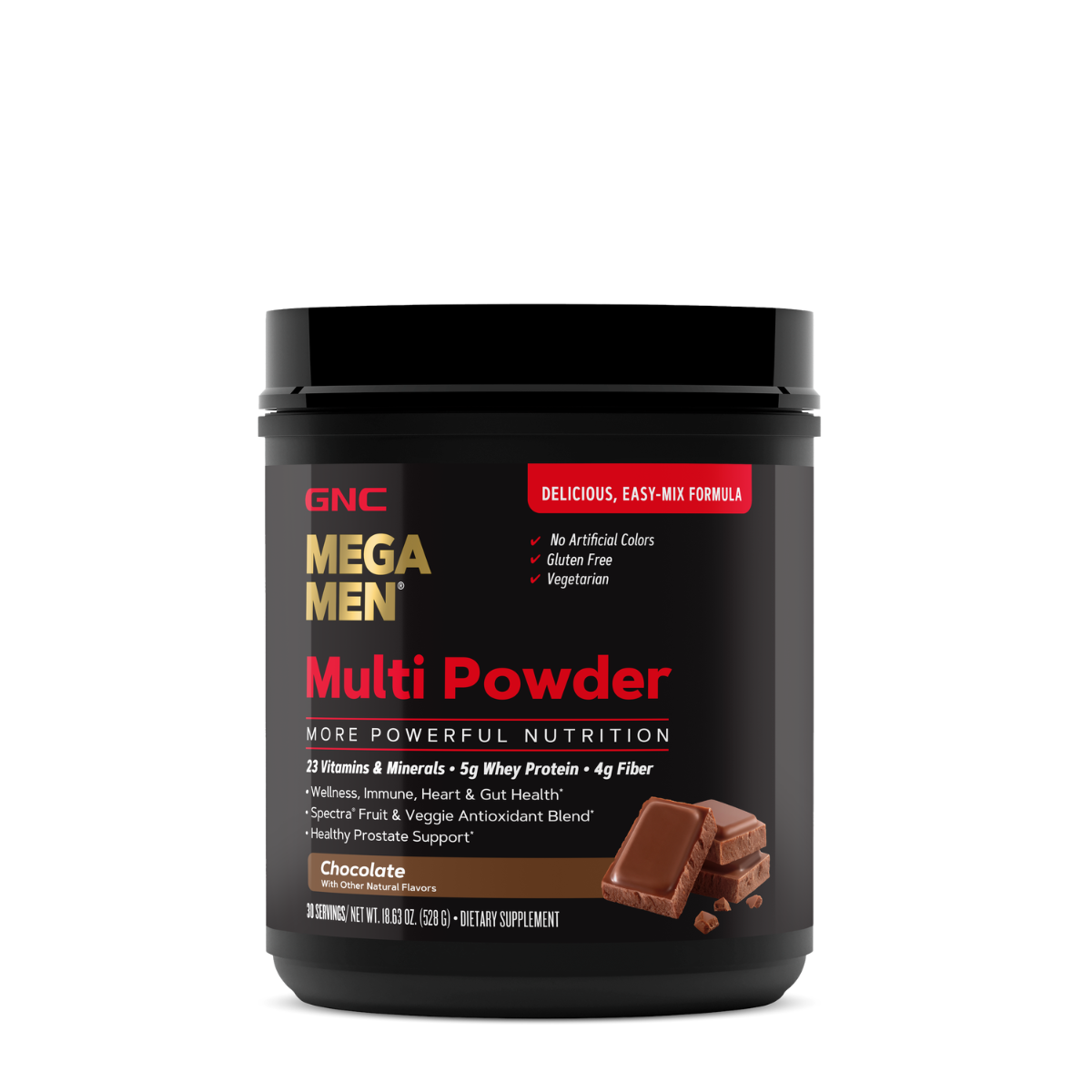GNC Mega Men® Multi Powder, Pudra cu Multivitamine, Proteine si Verdeturi cu Aroma de Ciocolata, 528 G