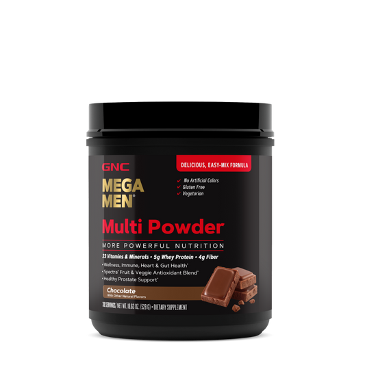 GNC Mega Men® Multi Powder, Pudra cu Multivitamine, Proteine si Verdeturi cu Aroma de Ciocolata, 528 G