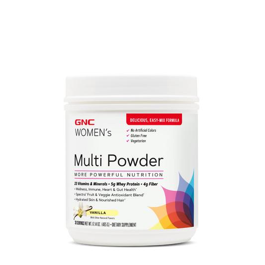 GNC Women’s Multi Powder, Pudra cu Multivitamine, Proteina si Verdeturi pentru Femei cu Aroma de Vanilie, 485 G