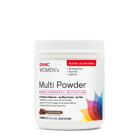 GNC Women’s Multi Powder, Pudra cu Multivitamine, Proteina si Verdeturi pentru Femei cu Aroma de Ciocolata, 543 G