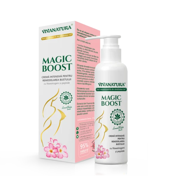 Cremă intensivă pentru remodelarea bustului cu fitoestrogeni și peptide MAGIC BOOST, 145 ml – Leonard Radutz Formula – VivaNatura