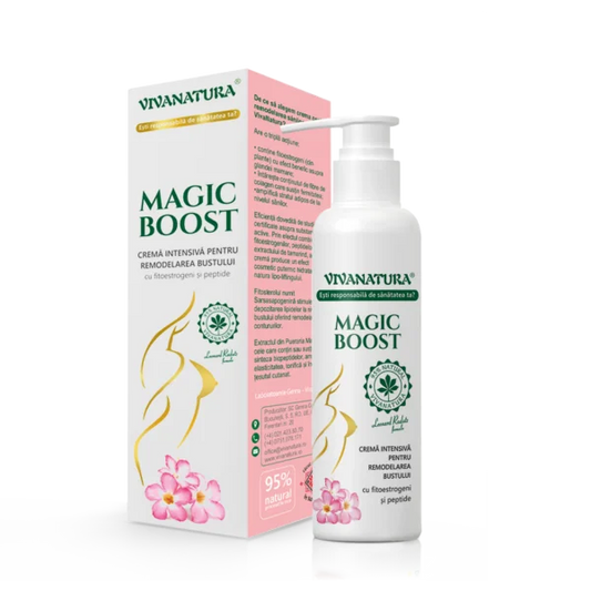 Cremă intensivă pentru remodelarea bustului cu fitoestrogeni și peptide MAGIC BOOST, 145 ml – Leonard Radutz Formula – VivaNatura