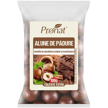 Alune de padure invelite in ciocolata cu lapte si scortisoara, 100g, Pronat