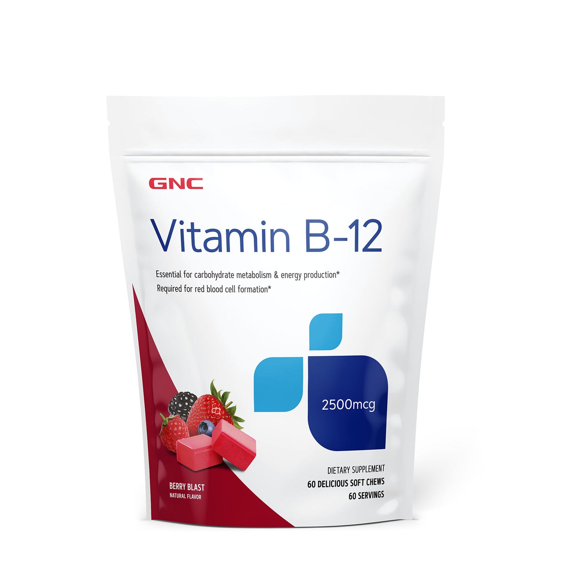 GNC Vitamina B-12 2500 mcg, cu Aroma de Fructe de Padure, 60 Caramele