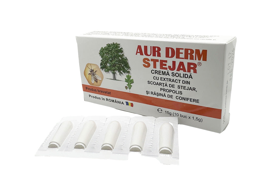 AUR DERM STEJAR – Supozitoare cu extract de scoarta de stejar, propolis, rasina de conifere