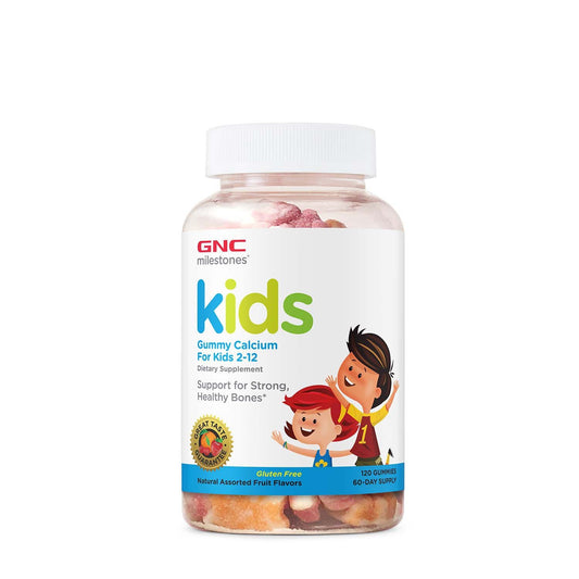 GNC Milestones® Kids Calcium Gummy, Calciu pentru Copii 2-12 ani, cu Aroma de Fructe, 120 jeleuri