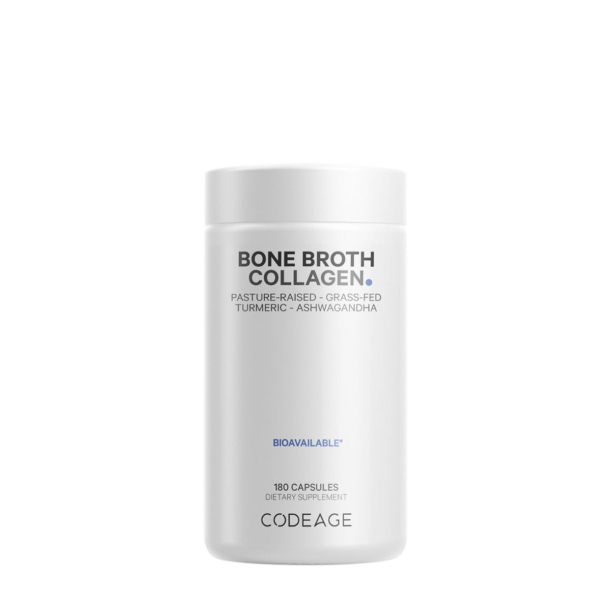 CodeAge Bone Broth Collagen Peptides, Peptide din Colagen de Tipul I, II & III din Fiertura de Oase cu Turmeric si Ashwagandha, 180 Cps