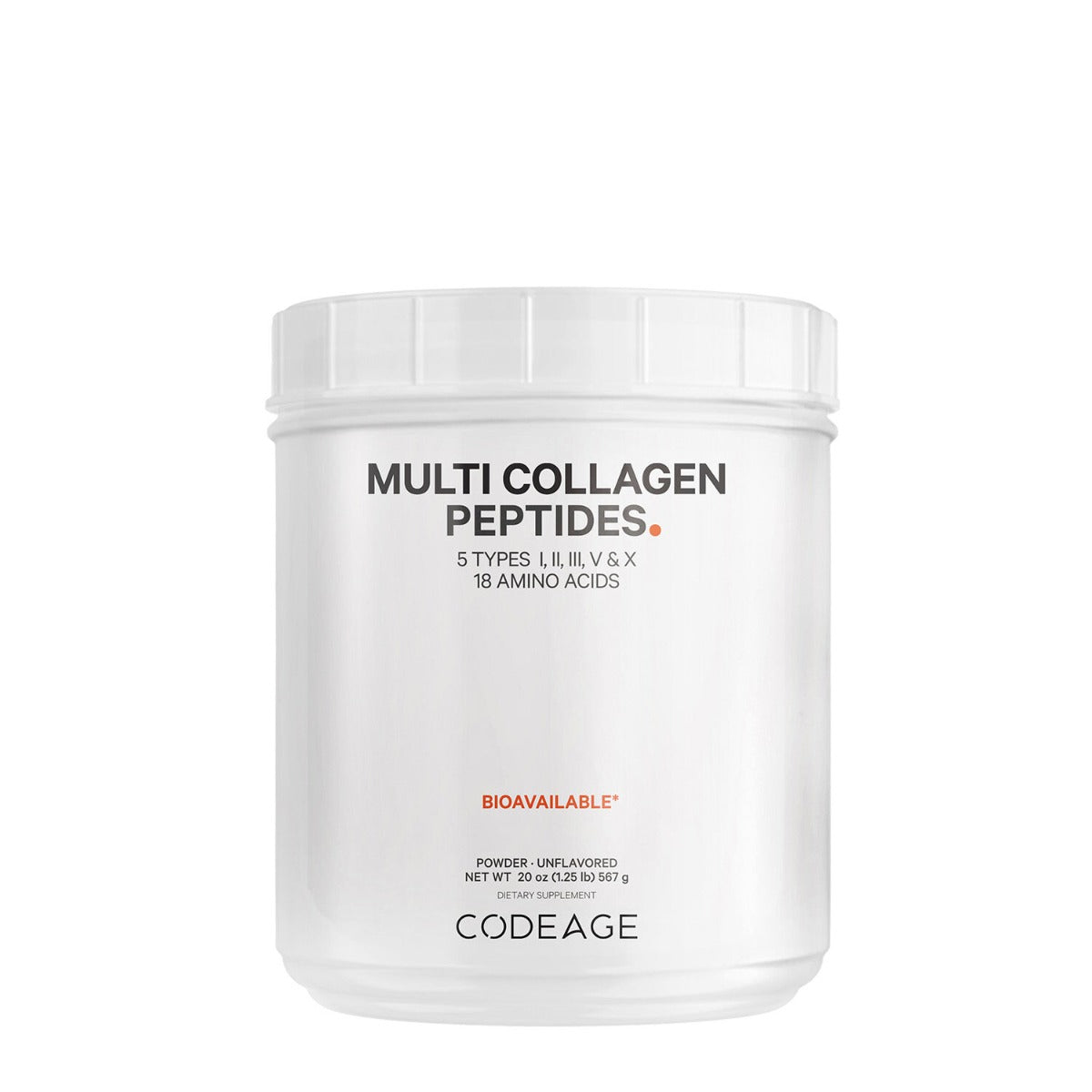 CodeAge Hydrolyzed Multi Collagen - 5 Types Collagen Peptides, Colagen Hidrolizat din 5 Surse sub Forma de Peptide, Fara Aroma, 567 g