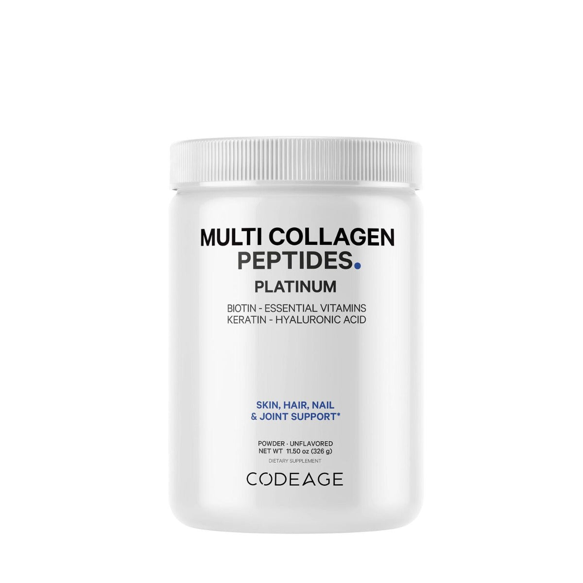 CodeAge Platinum Multi Collagen Peptides, Peptide de Colagen cu Biotina, Keratina si Acid Hialuronic, 323 g
