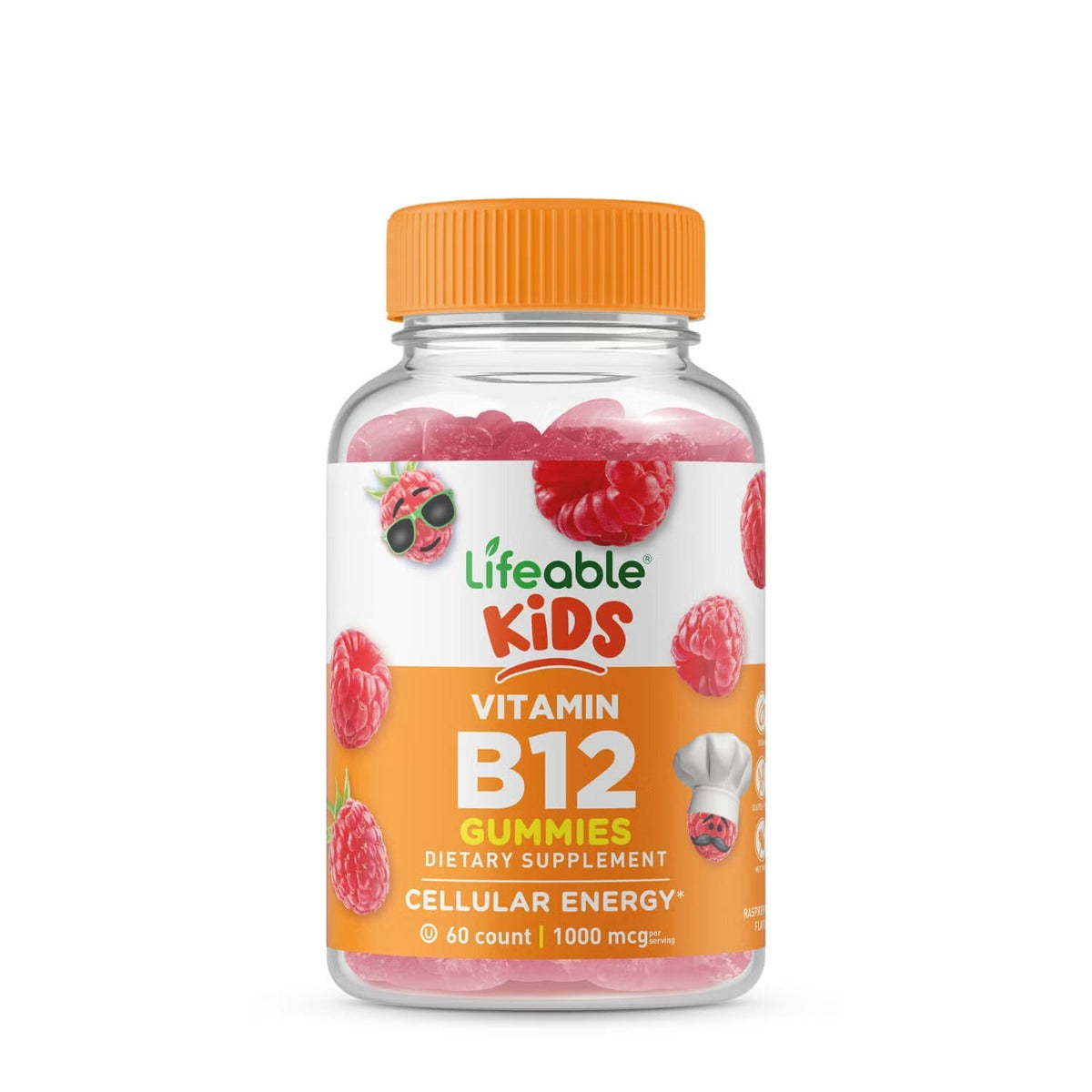 Lifeable™ Kids Vitamin B12, vitamina B12 pentru copii, jeleuri cu aroma naturala de capsuni, 60 jeleuri