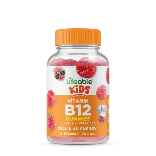 Lifeable™ Kids Vitamin B12, vitamina B12 pentru copii, jeleuri cu aroma naturala de capsuni, 60 jeleuri