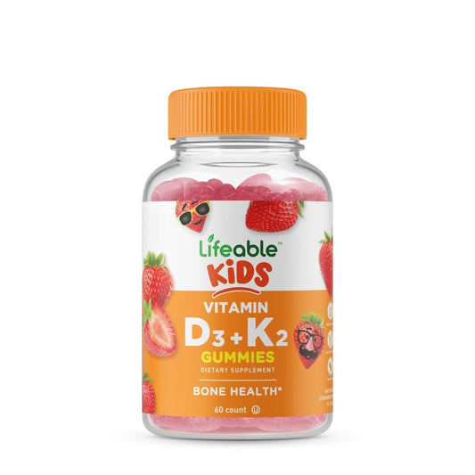 Lifeable™ Vitamin D3 + K2 Kids Gummies, vitamina D3+K2 jeleuri pentru copii, cu aroma naturala de capsuni, 60 jeleuri