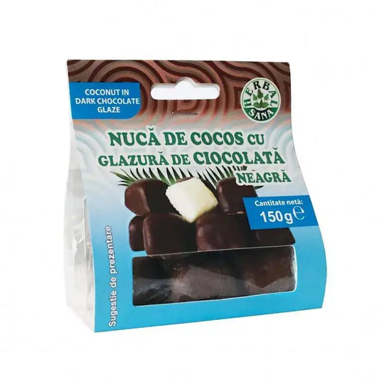 Nucă de cocos cu glazură de ciocolată neagră, 150 g, Herbal Sana