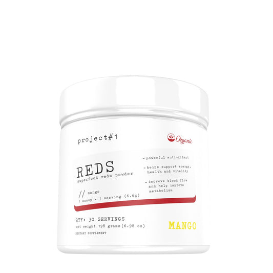 Project 1 Reds Superfood Mango Flavor, Amestec de Super-Alimente cu Aroma de Mango, 198 g