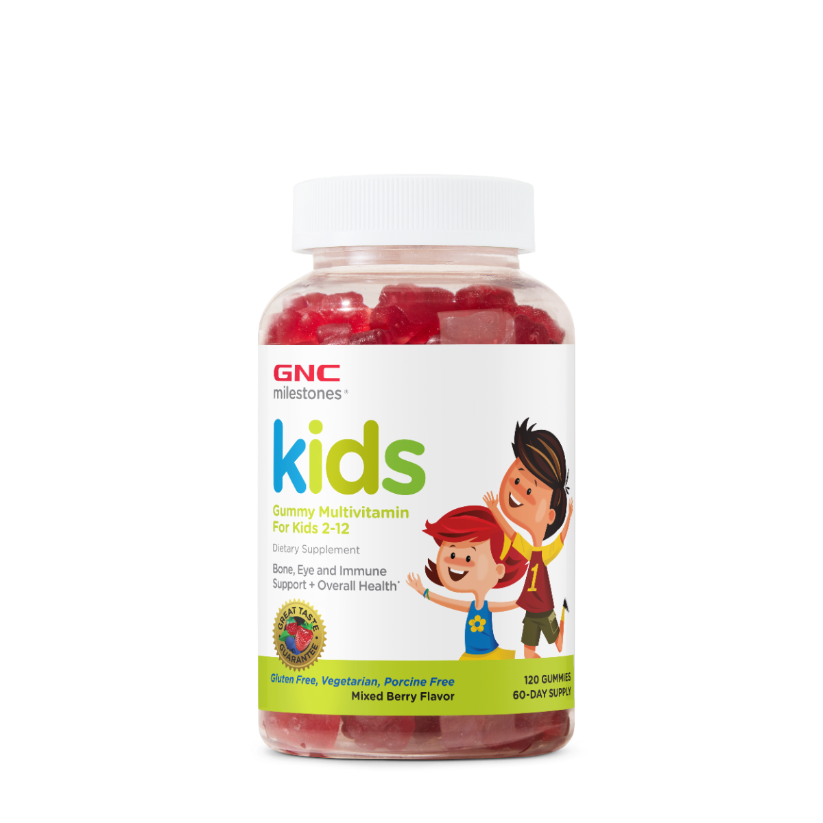 GNC Milestones® Kids Multivitamin Gummy, Multivitamine Pentru Copii 2-12 Ani cu Aroma de Fructe de Padure, 120 jeleuri