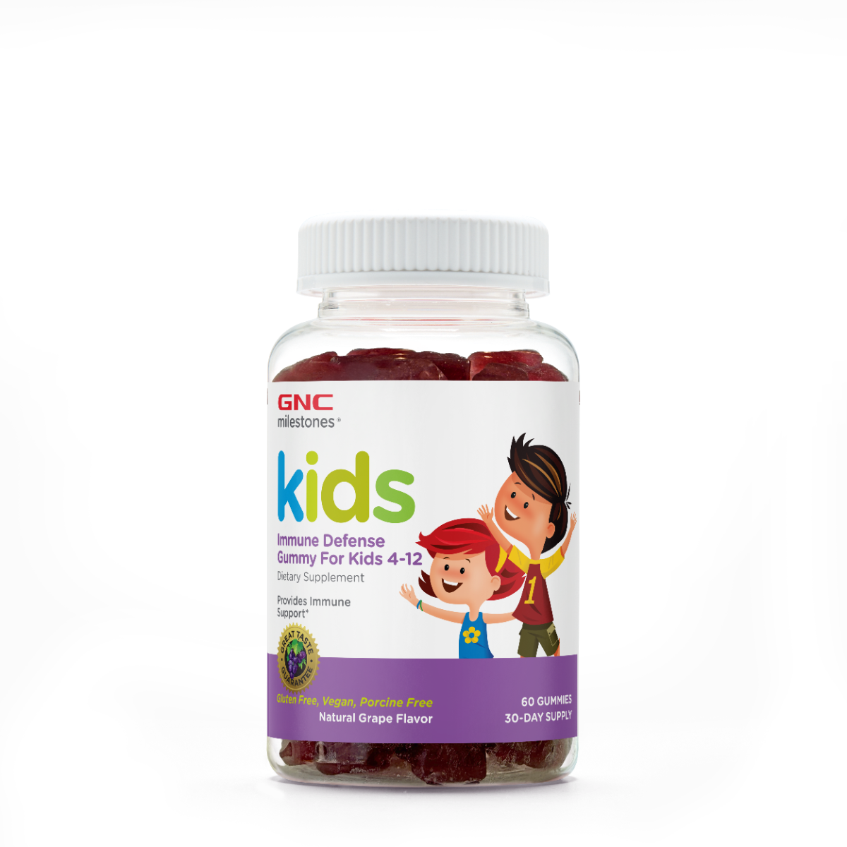 GNC Milestones® Kid’s Immune Defense Gummy, Formula Pentru Copii, cu Aroma de Struguri, 60 Jeleuri