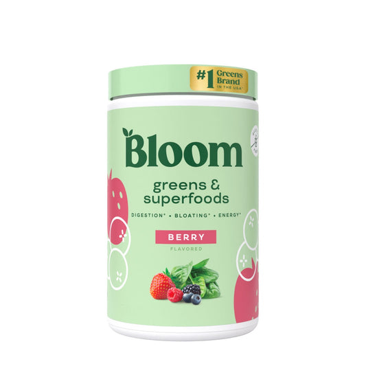 Bloom Greens & Superfoods – Berry Flavor, Amestec de Super-Alimente Verzi cu Aroma de Fructe de Padure, 136 g