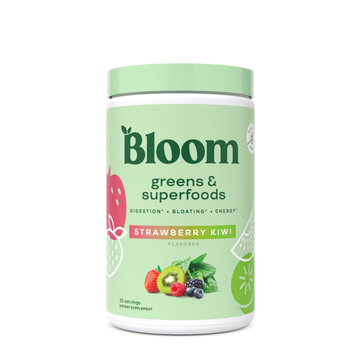 Bloom Greens & Superfoods - Strawberry Kiwi, Amestec de Super-Alimente Verzi cu Aroma de Capsuni si Kiwi, 150.75 g