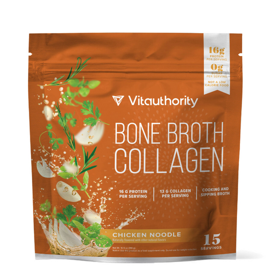 Vitauthority Bone Broth Collagen cu Aroma Naturala de Supa de Pui, 310 g